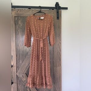 Bohme Rust Midi Dress with Floral Pattern